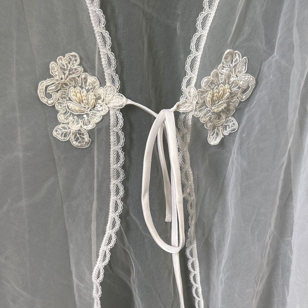 Vintage Sheer White Lace Kimono Overlay Cover-Up Sz M - Picture 3 of 8